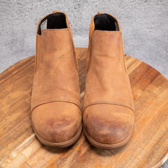 Sorel Evie Wedge Bootie Pull On Ankle Boot Suede Leather Tan Size 7 - Picture 2 of 8